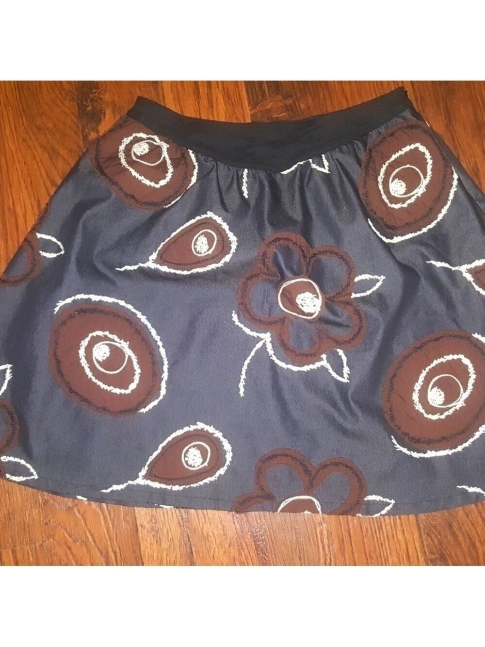 Billy Reid Blue Brown Beige Denim Embroidered Skirt Size 8